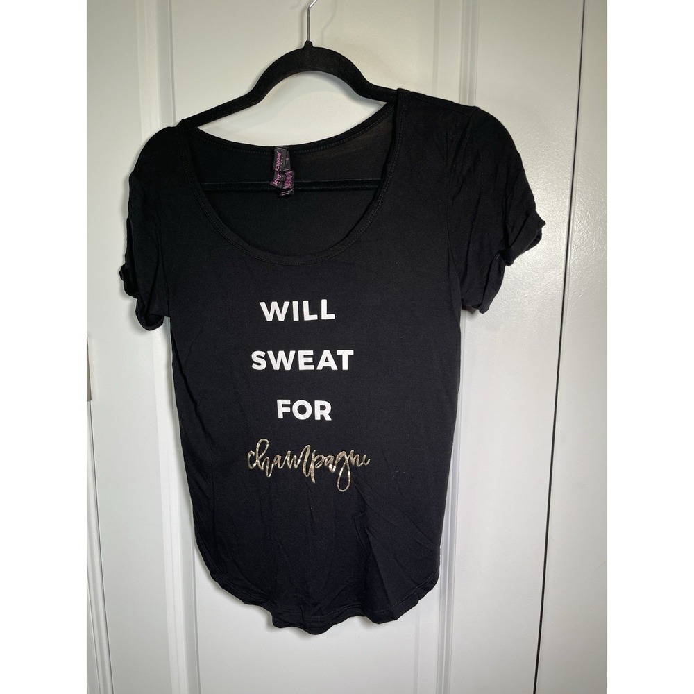 Betsey Johnson Will Sweat for Champagne Performance T-Shirt Black Size XS